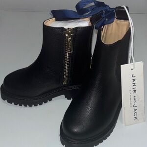 Janie and Jack Black Kids Boots with Blue Accent